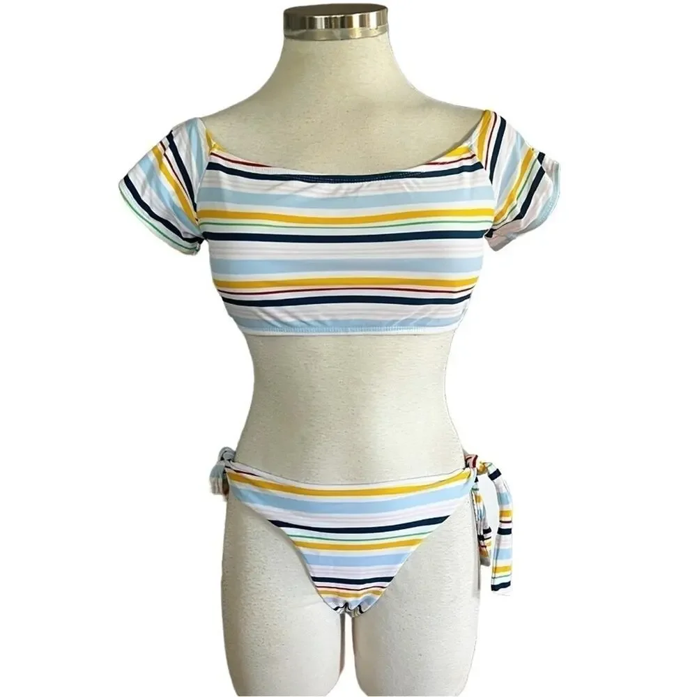 Cabana Del Sol Swimsuit Stripe Bikini Size L NWOT